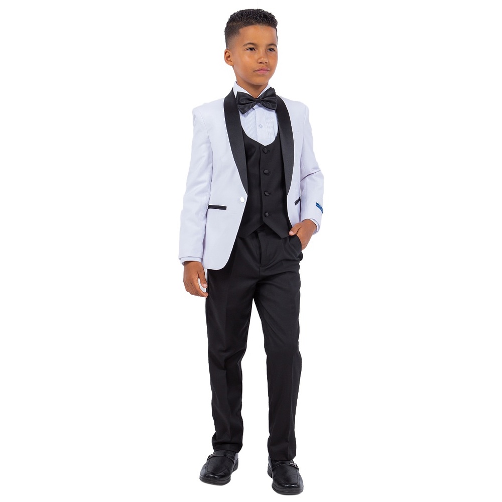 Solid White Shawl Lapel 5 Piece Perry Ellis Boy's Tuxedo